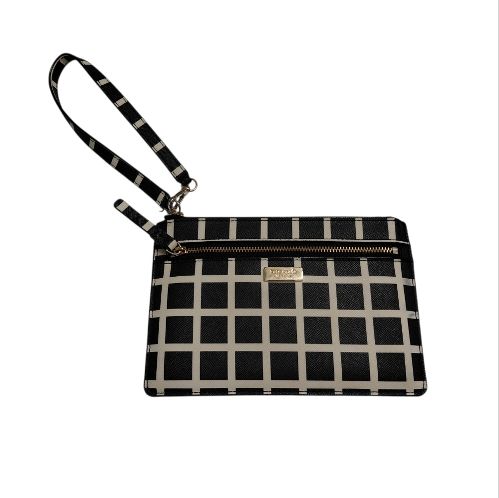 👜kate spade Black and White Grid Wristlet Wallet